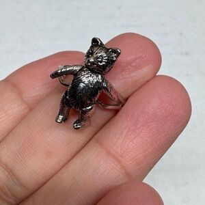 Silver tone bear ring